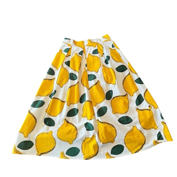 Chicwish Skirt Size M Bright Lemon Print On White A Line Zip 40% Wool Box Pleats - Picture 4 of 13
